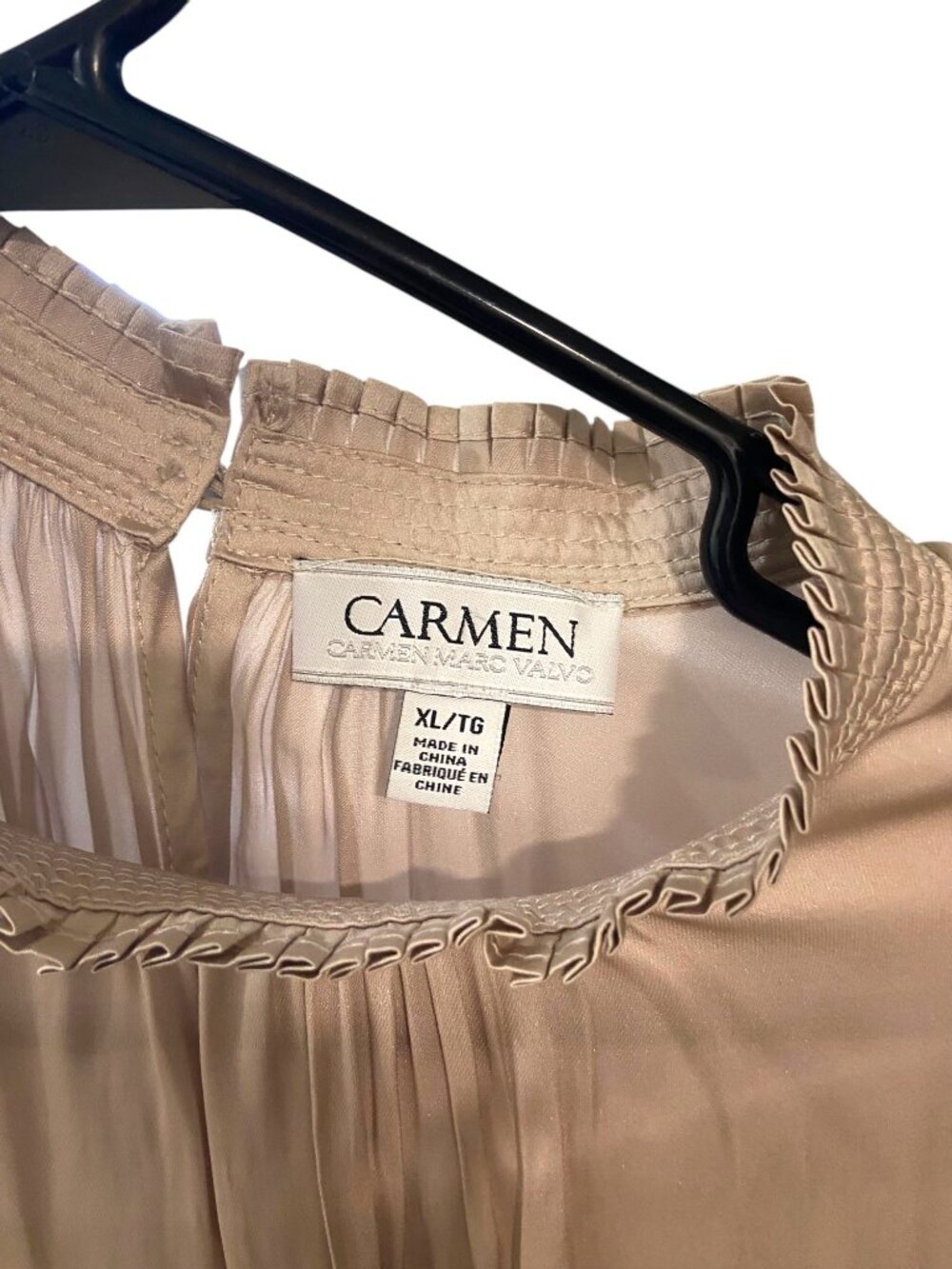 Carmen by Carmen Marc Valvo Satin Blouse Champagne Size XL Special Occasion Boho - Picture 3 of 15